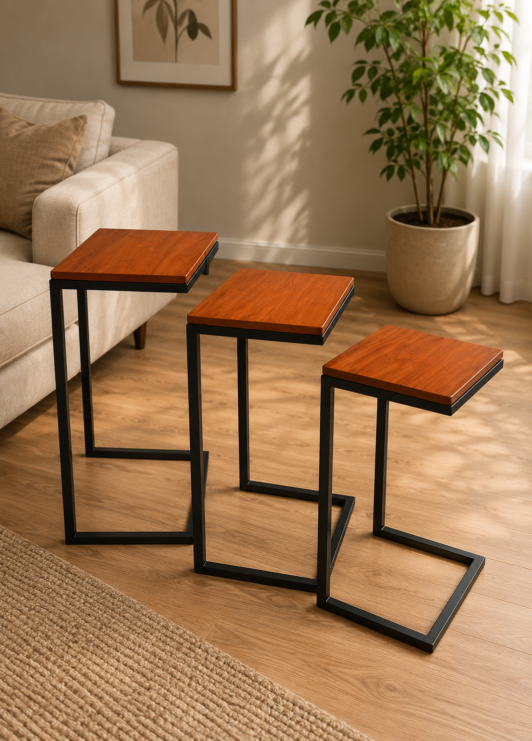 Set of 3 Wooden C-Tables AJWPK