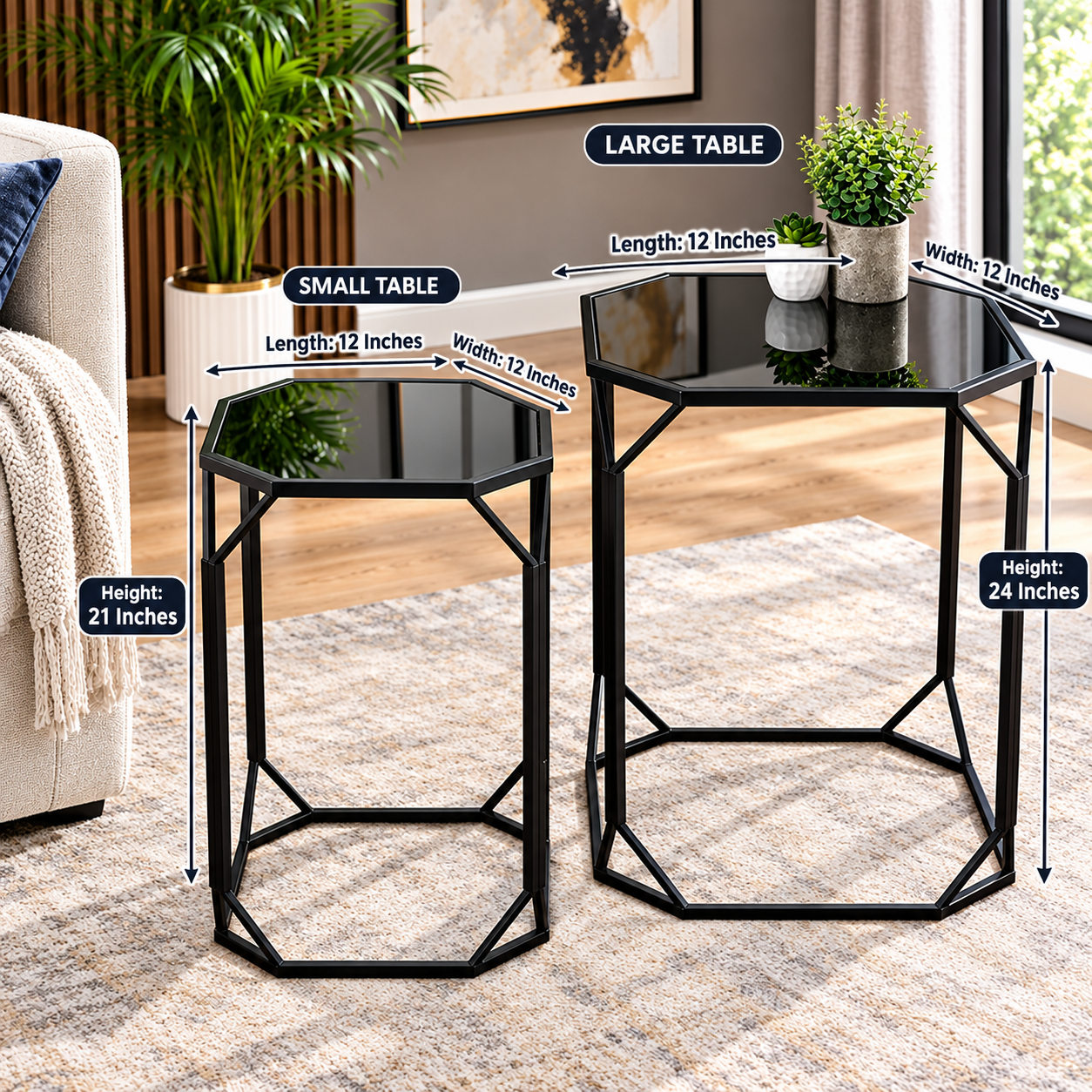 Black Octagonal End Table ( Set of 2) AJWPK