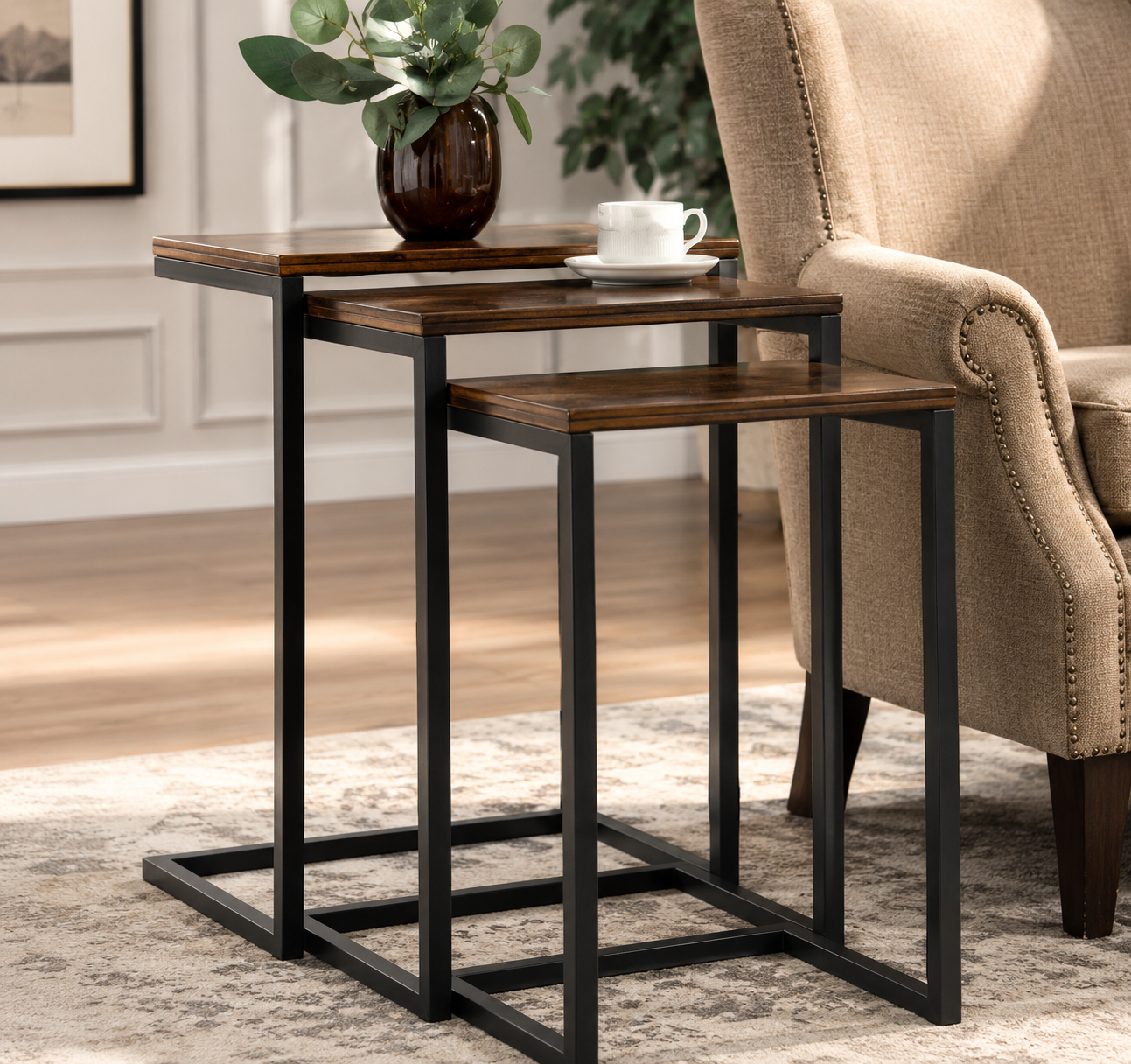 C Type Wooden Nesting Tables (Set of 3Pcs) AJWPK