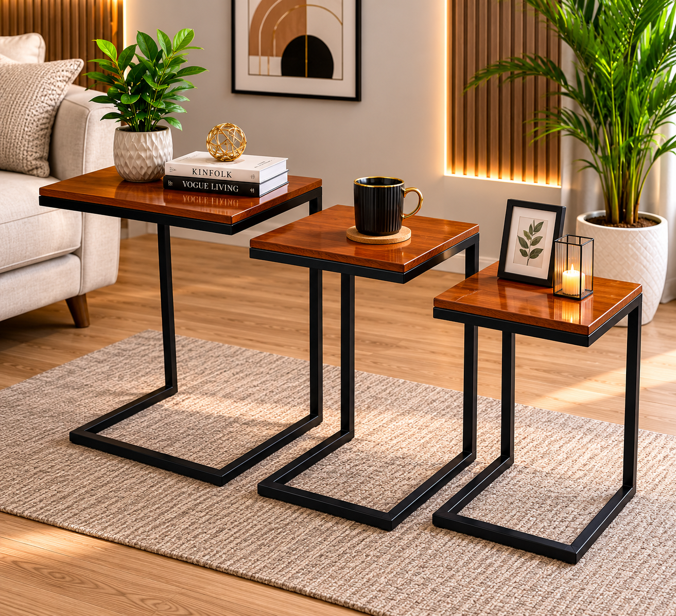 Set of 3 Wooden C-Tables AJWPK