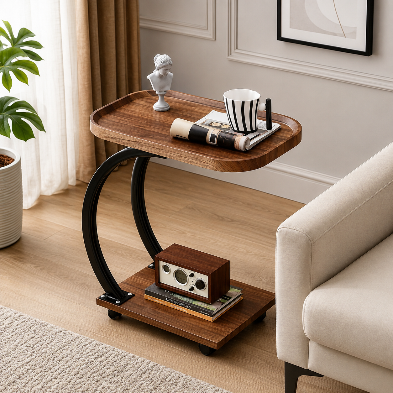 Industrial C-Frame Side Table with Wheels AJWPK