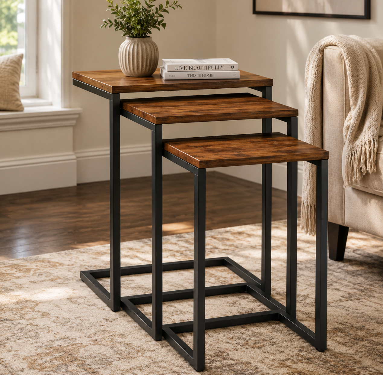 C Type Wooden Nesting Tables (Set of 3Pcs) AJWPK