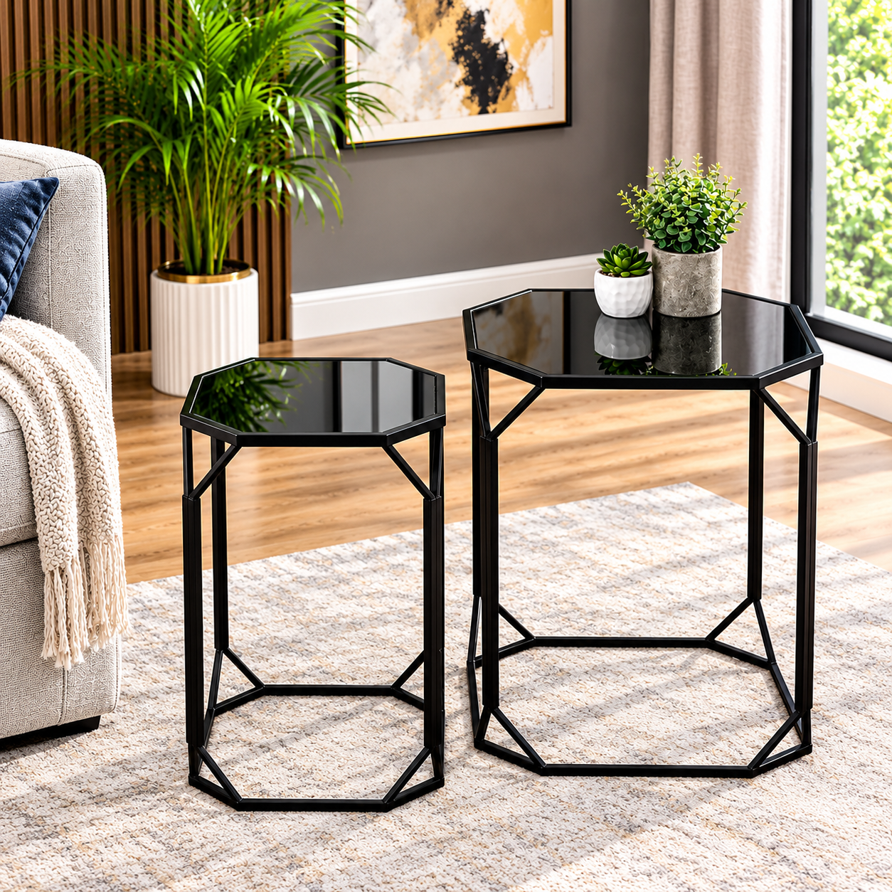 Black Octagonal End Table ( Set of 2) AJWPK