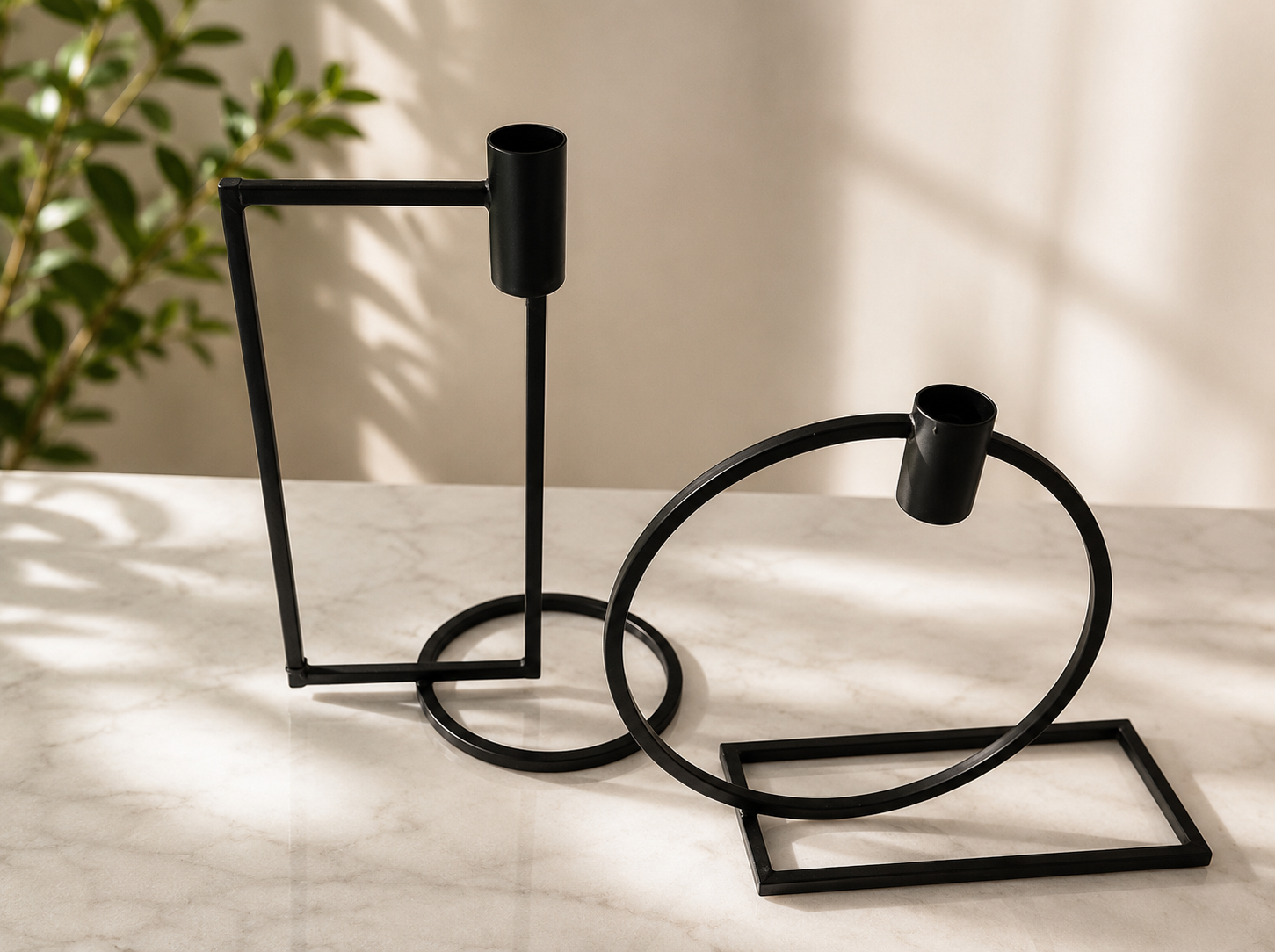 Modern Black Metal Candlestick (Set of2 pcs) AJWPK