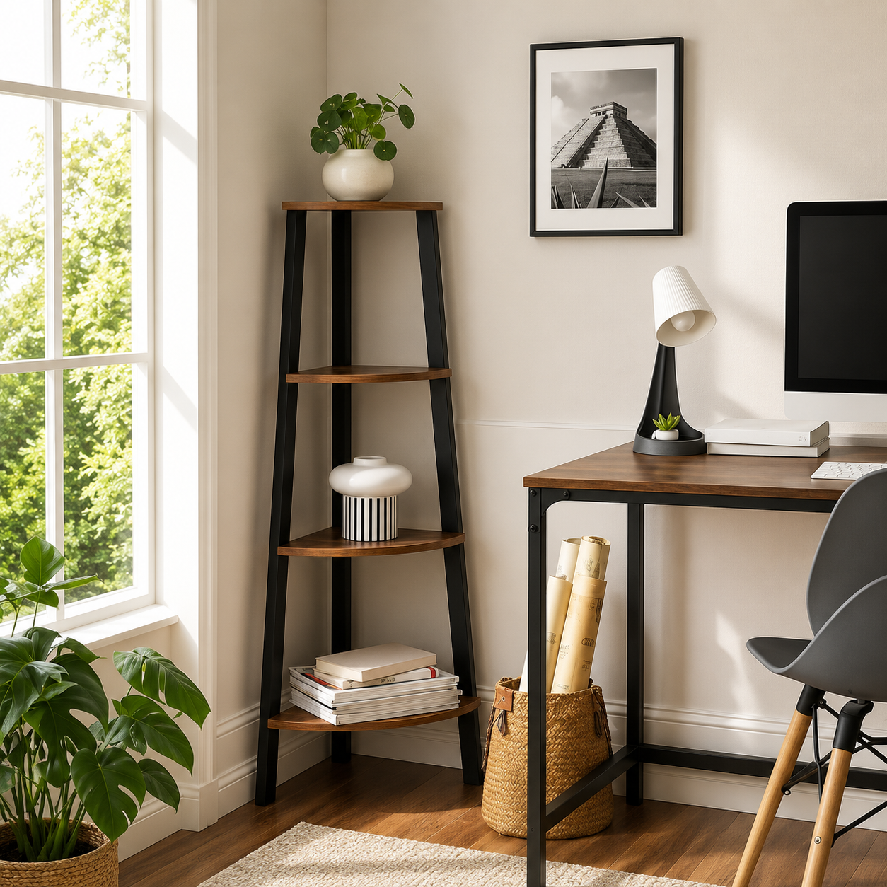Joshy Corner Lounge Living Room Bookcase Organizer Rack Decor AJWPK