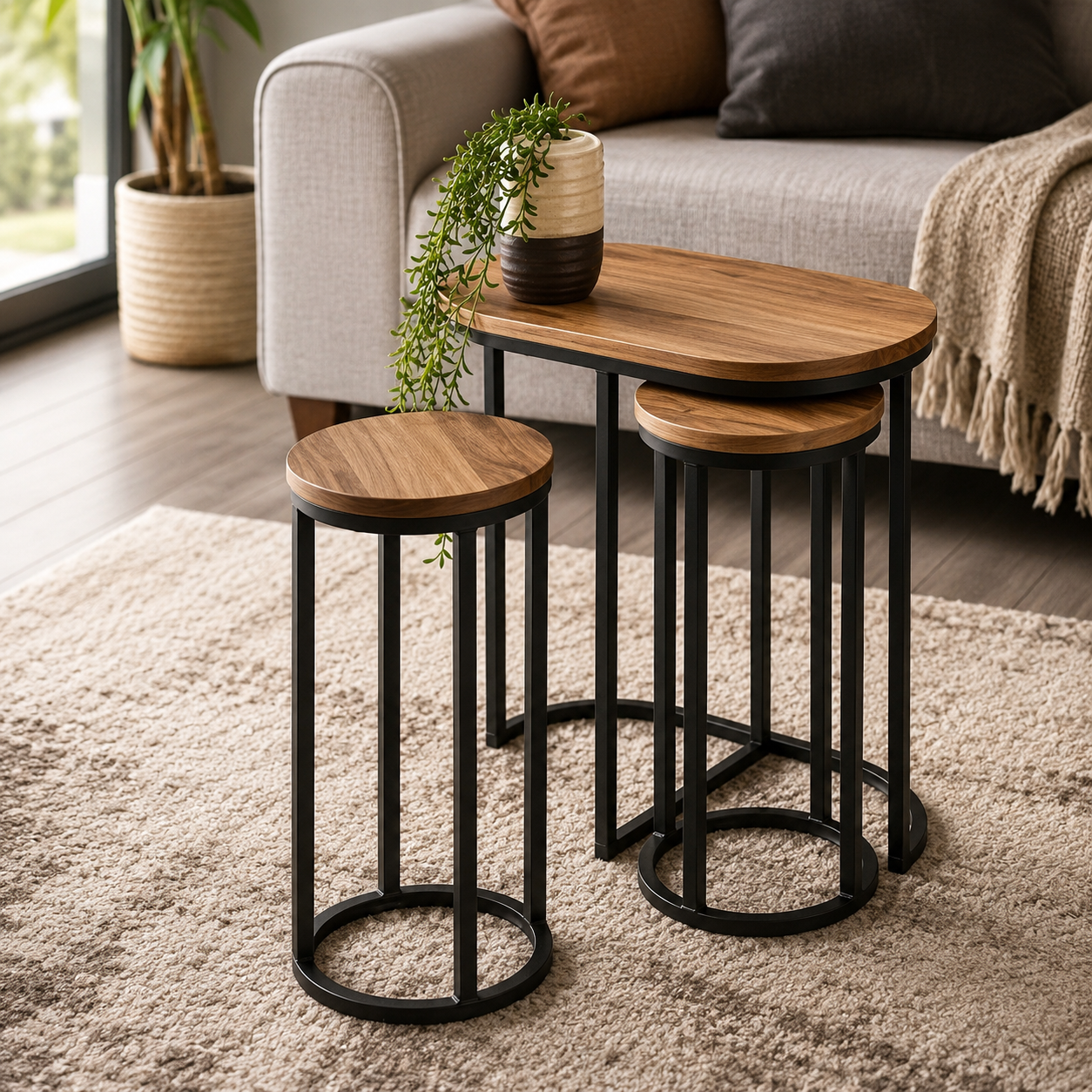 Round Nesting Bedroom Side Tables (Set of 3) AJWPK