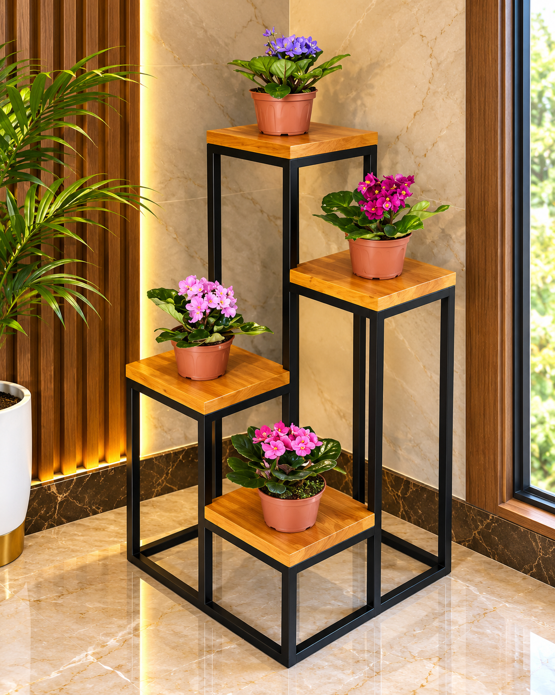 Modern Wooden & Metal Plant Display Stand AJWPK