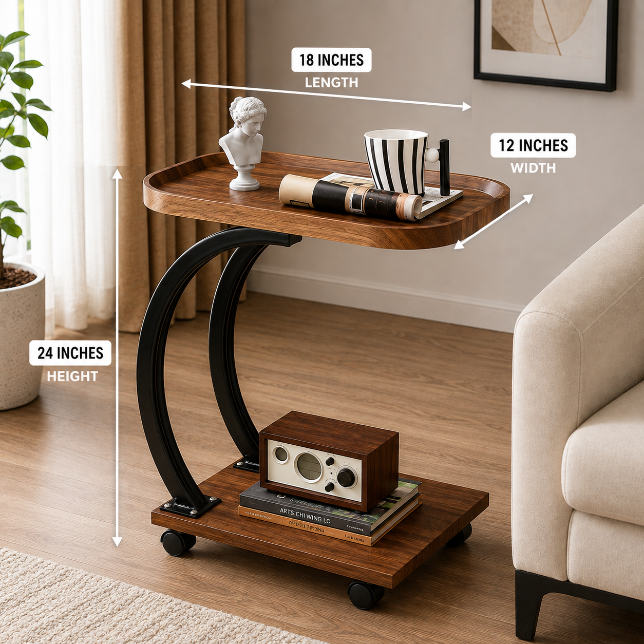 Industrial C-Frame Side Table with Wheels AJWPK