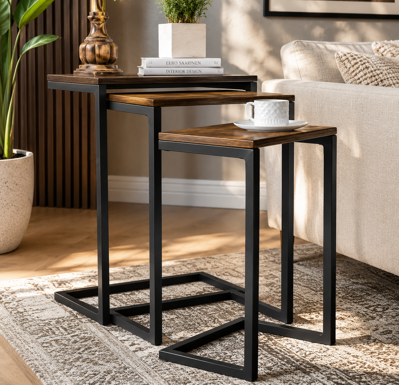 C Type Wooden Nesting Tables (Set of 3Pcs) AJWPK