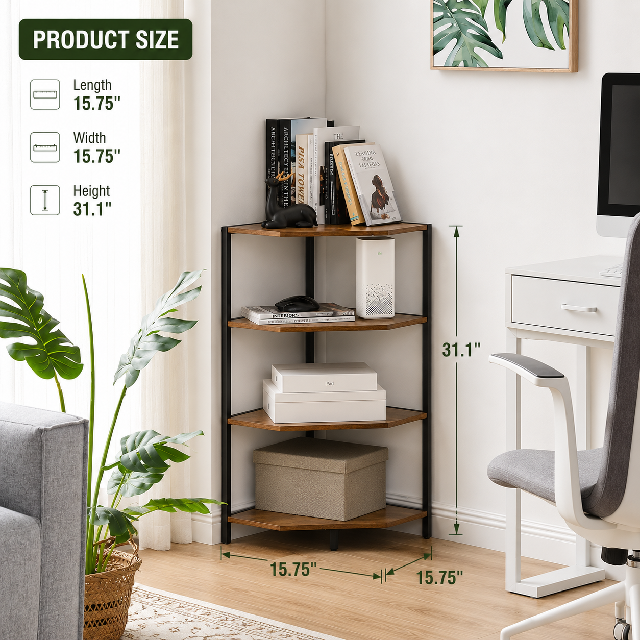 Banishe Corner Organizer Bookcase Storage Rack AJWPK
