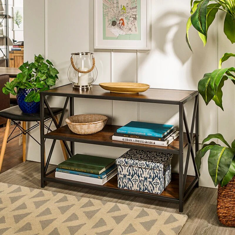 Carbon X-Frame Bookcase Console Organizer Rack Table